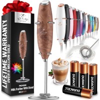 Zulay Powerful Handheld Milk Frother Foam Maker – Walnut